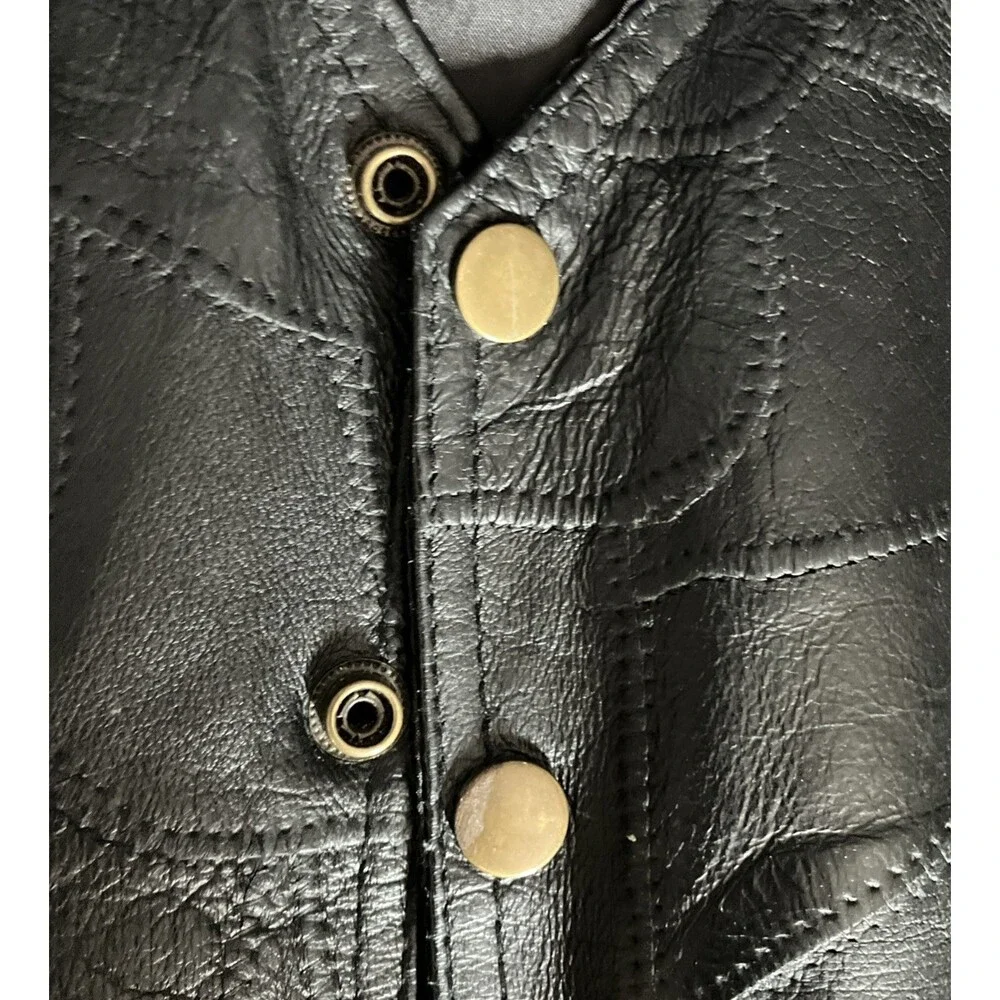 Vtg Italian Stone Design Genuine Leather Vest Black Patchwork Biker Western XXXL - Picture 3 of 8